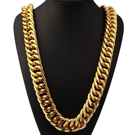 BIG BCUBAN Chain Necklace 260MM Width 35.4in Long Chain Men Gold Big Chain Collar Aluminum ...