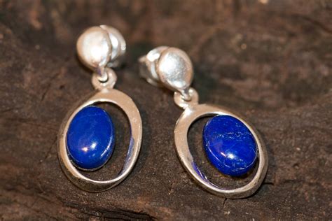 Lapis Lazuli earrings fitted in a Sterling Silver setting. Lapis Lazuli jewelry. Blue earrings ...