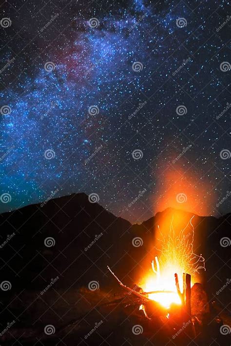 Starry Sky, the Milky Way. Fire with Firewood Stock Image - Image of ...