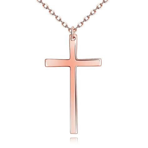 Simple Cross Pendant Chain 18k Rose Gold Filled Womens Mens Crucifix ...