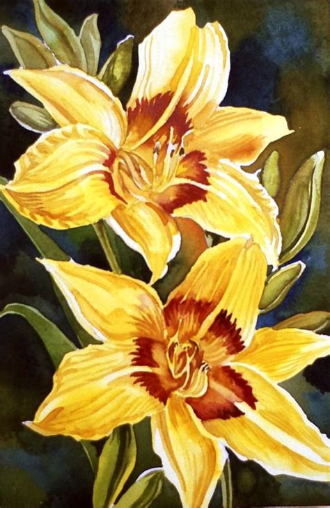 Yellow Daylilies Painting by Alfred Ng