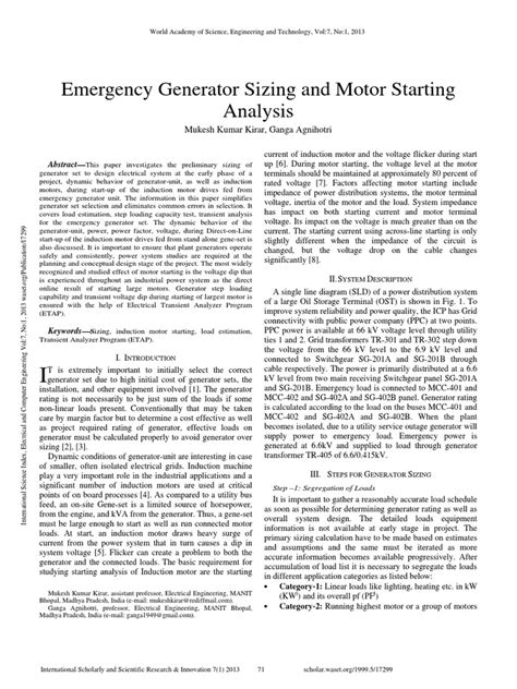 Emergency Generator Sizing and Motor Starting | PDF | Electric Motor ...