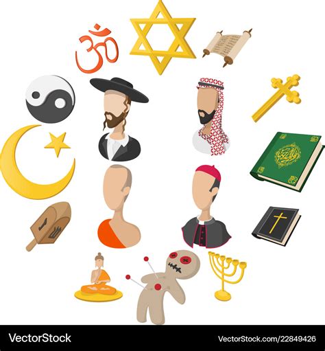 Different religions cartoon icons set Royalty Free Vector