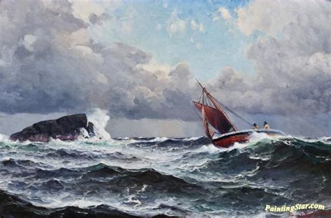 Boat In Stormy Seas Artwork By Lauritz Haaland Oil Painting & Art ...