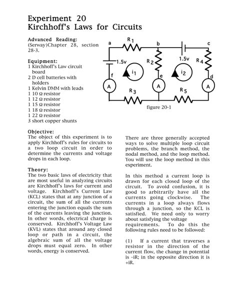 Experiment 20 Kirchhoff`s Laws for Circuits