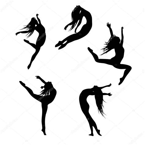 Five black silhouettes dancing(jumping) woman Stock Vector Image by ©Oko.Laa #11973310