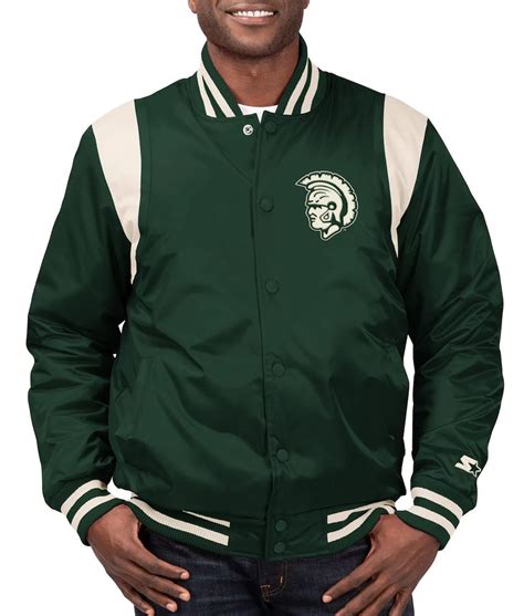 Starter Green Satin Michigan State Spartans Teddy Jacket - Jackets Expert