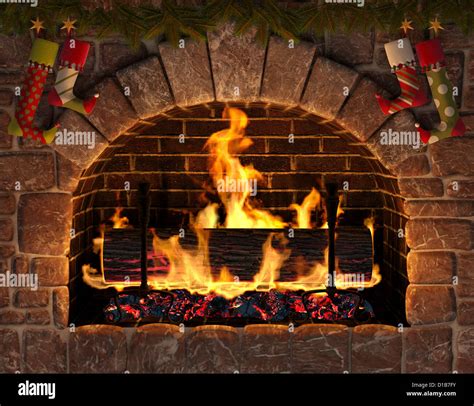 Christmas fireplace. Yule Log Stock Photo - Alamy