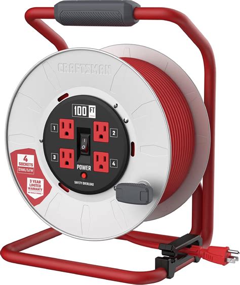 Amazon.com: CRAFTSMAN 100 Ft. Contractor Retractable Extension Cord Reel With 4 Outlets & Heavy ...