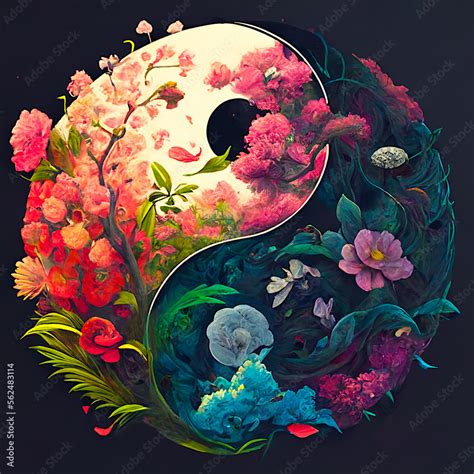 Yin yang design with beautiful flowers. Perfect harmony. Ai ...