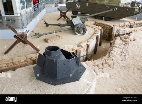 A defences display at the Utah beach D-Day museum, Normandy, France ...