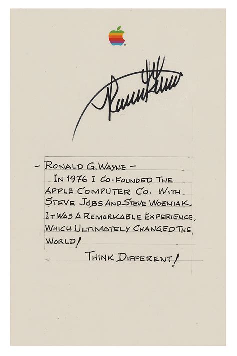 Apple: Ronald Wayne Autograph Quotation Signed | RR Auction