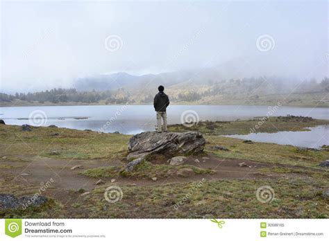 Man at the Laguna De Mucubaji Lake in Merida, Venezuela Editorial Image ...