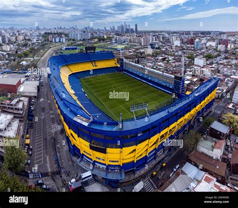 Drone shot of La Bombonera stadium, home of Club Atletico Boca Juniors, La Boca neighborhood in ...