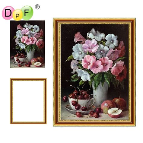 DPF Framed Diamond Painting flower Diamond Embroidery mosaic full round Rhinestone living decor ...