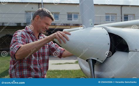 Aviator Fixing Airplane Propeller Smiling Enjoying Preflight Process ...