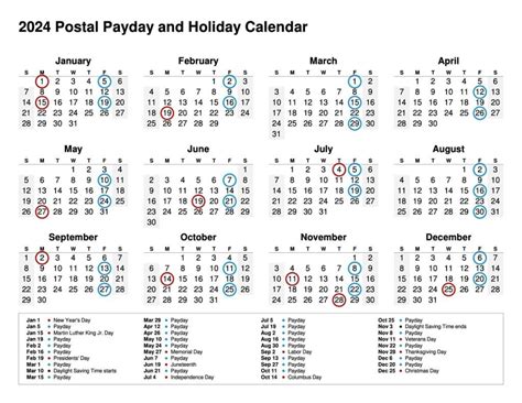 2024 Color Coded Postal Calendar With Holidays - Blaire Lucina