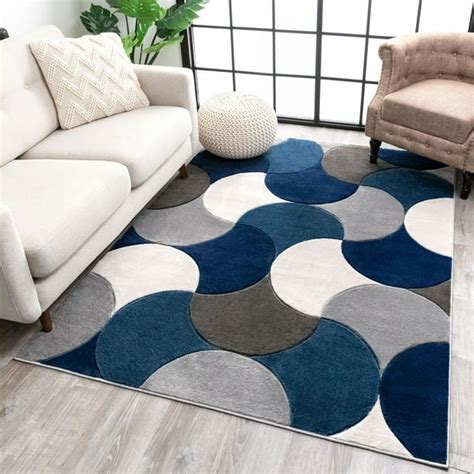 Well Woven Hilda Blue Modern Geometric Circles & Boxes Pattern Area Rug - Walmart.com - Walmart.com