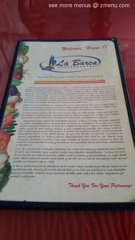 Menu at La Barca Restaurantes, Pico Rivera