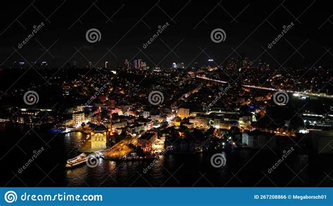 Breathtaking View of the Bosphorus Strait at Night in Istanbul. Drone ...