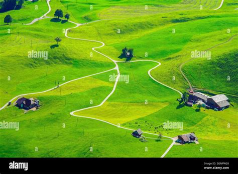 Elevated view of alpine landscape Dallenwil, Wolfenschiessen, Canton of Nidwalden, Switzerland ...