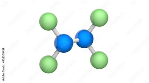 Nitrogen fluoride (dinitrogen tetrafluoride or tetrafluorohydrazine). Formula: F4N2. 3D render ...