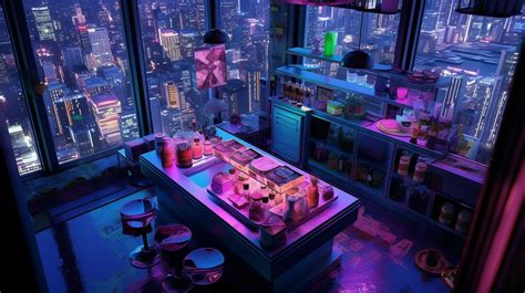 High Ceiling Cyberpunk Kitchen