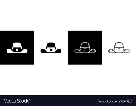 Set sheriff hat with badge icon isolated on black Vector Image