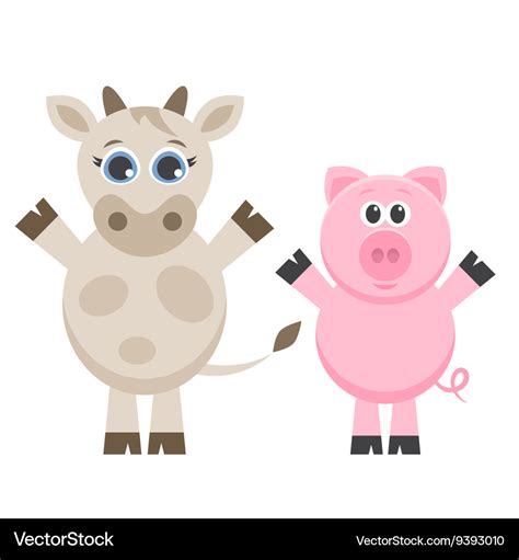 Cute cow and pig isolated on white Royalty Free Vector Image