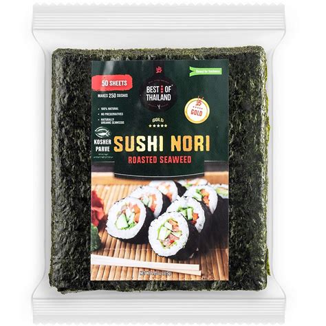 Best of Thailand Organic Sushi Nori Seaweed Sheets 50 Full Nori Sheets ...