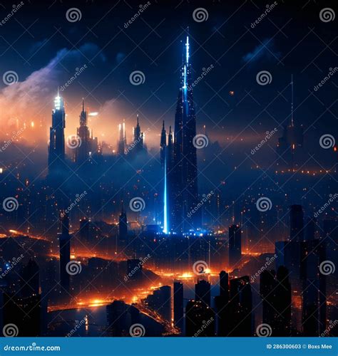 Futuristic City at Night. Futuristic Cityscape with Skyscrapers AI ...