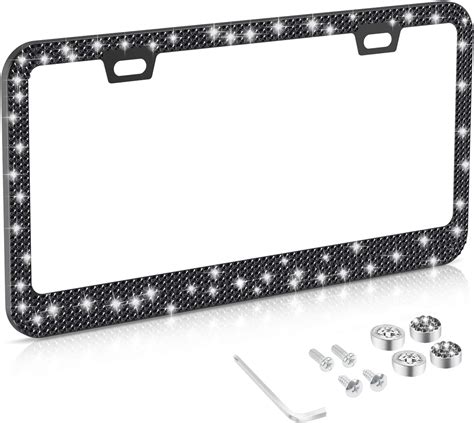 Amazon.com: Bling Rhinestone Black License Plate Frame for Women ...