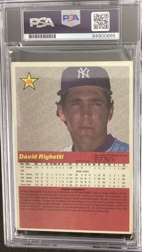 Dave Righetti Signed 1984 Donruss Action All Star #59 Baseball Card ...