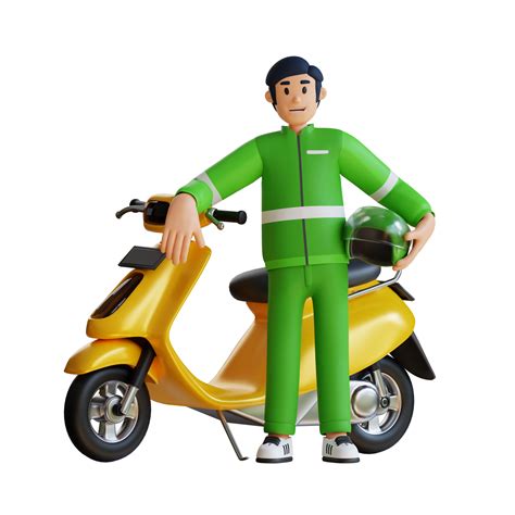 motorcycle taxi rider hold helmet 3d character illustration 11382113 PNG