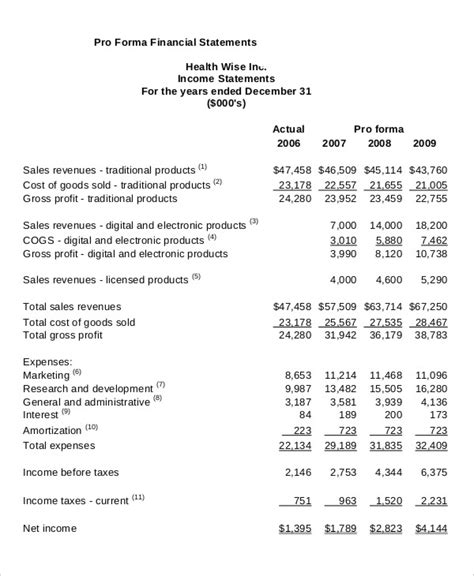 12 Business Pro Forma Example - Excel Templates