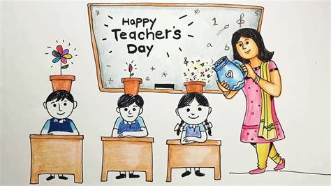 Easy Teachers Day Drawing for beginners|Happy Teacher's day Drawing poster |Teacher's day card ...