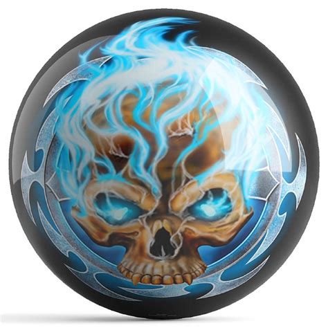 Flaming Blue Skull bowling ball design by Michael Graham