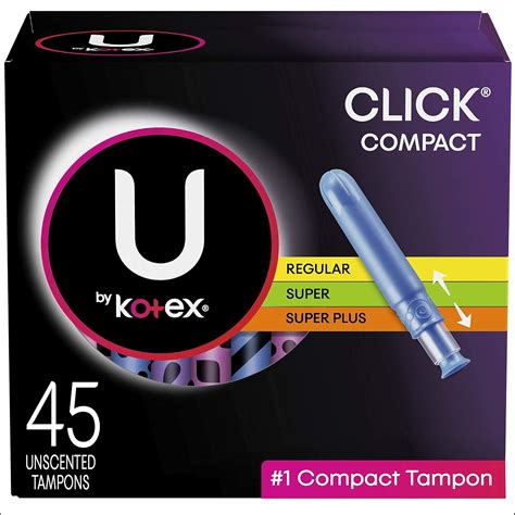 U By Kotex Click Compact Tampons, Multipack, Regular/Super/Plus Absorbency Unscented 45 count ...