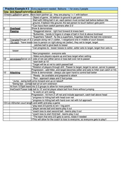 Volleyball Practice Schedule Template