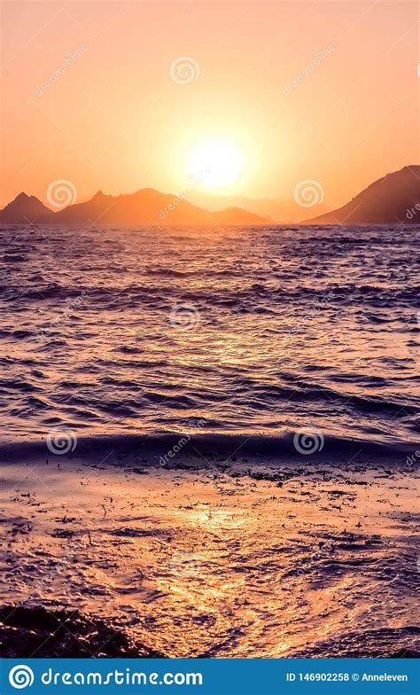 Summer Sunset at the Mediterranean Sea Coast, Seascape and Mountain ...