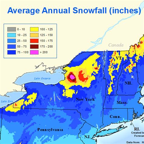 NOAA Northeast US Annual Snowfall Map | NY Ski Blog