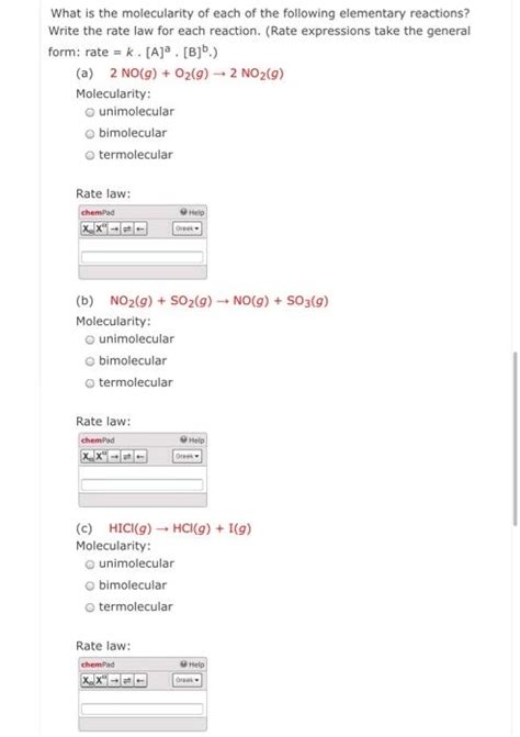 Solved What is the molecularity of each of the following | Chegg.com