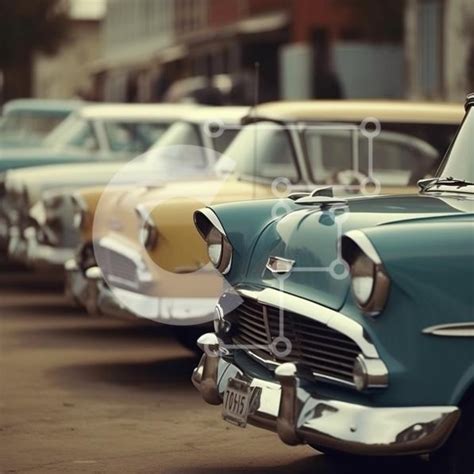 Row of Vintage Cars Parked on Side of Road stock photo | Creative Fabrica