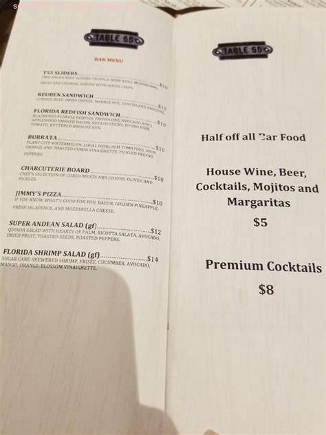 Menu at Table 55 restaurant, Miami, N Kendall Dr