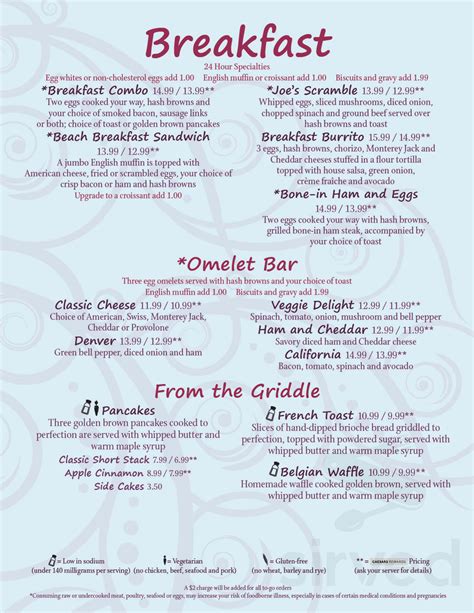 Beach Cafe | Harrah's Laughlin Casino menu in Laughlin, Nevada, USA