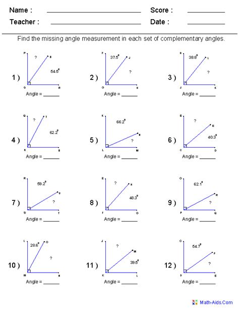 Geometry Worksheets | Angles Worksheets for Practice and Study | Geometry worksheets, Angles ...