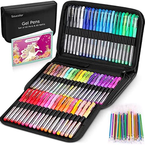 Soucolor Gel Pens with Adult Coloring Books, 120 Pack-60 Gel Pens with 60 Refills and Travel ...