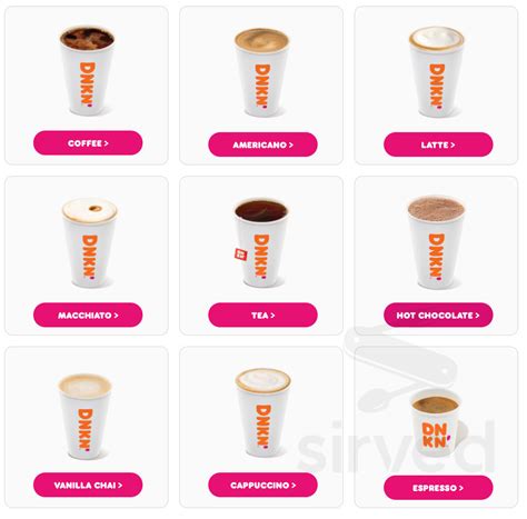 Dunkin' Donuts menu in Warwick, Rhode Island, USA