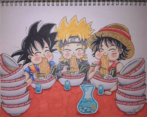 My drawing of my Fanart "three Legends eat Ramen: Son Goku, Naruto ...