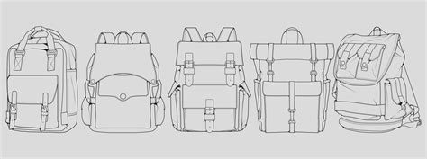 Set of backpack outline drawing vector, set of Backpack in a sketch style, trainers template ...